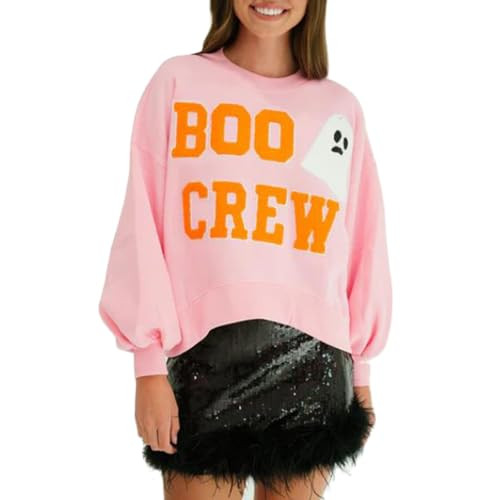 KOSUSANILL Sequin Halloween Sweatshirt for Women Sparkly Dancing Skeleton Spooky Season Ghost Crewnecks Halloween Sequin Pullover Shirt Pumpkin Sweater Top | Amazon (US)