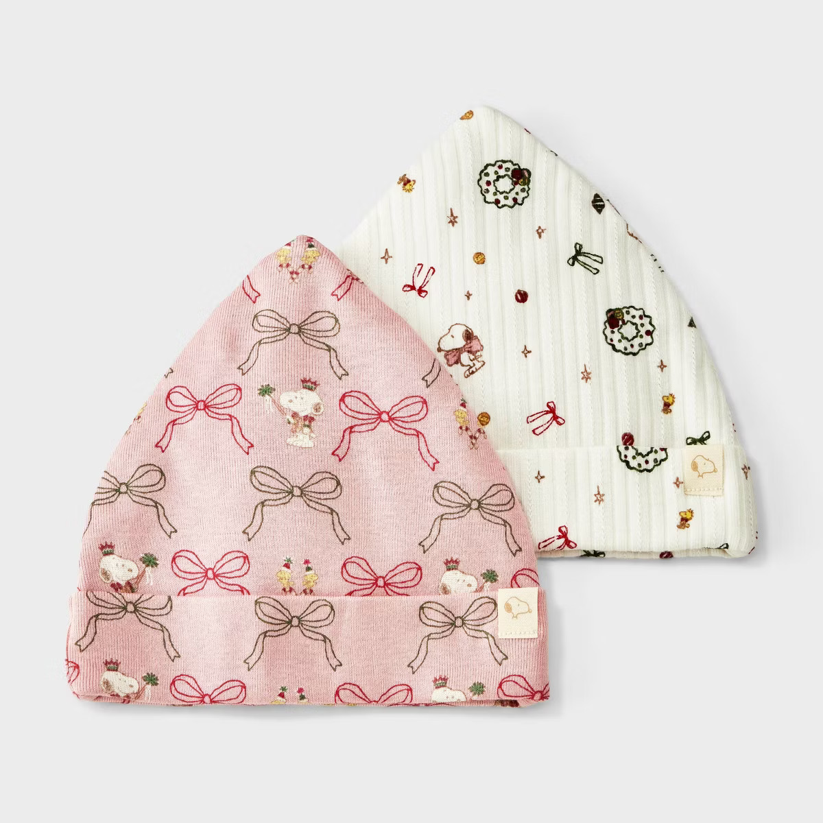 Baby Girls' 2pk Peanuts Little Snoopy Christmas Hats - Pink/Cream Newborn | Target