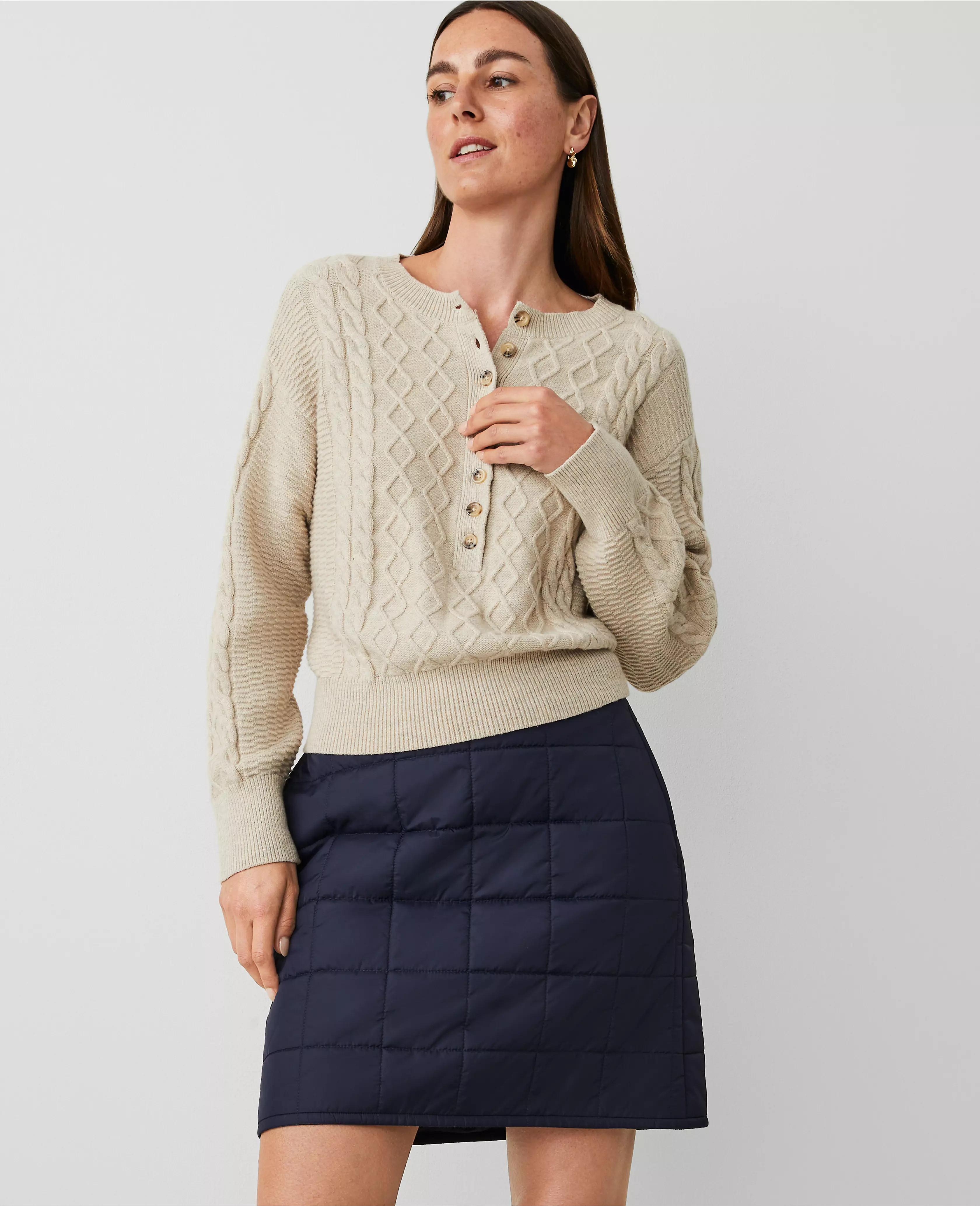 Cable Henley Sweater | Ann Taylor (US)