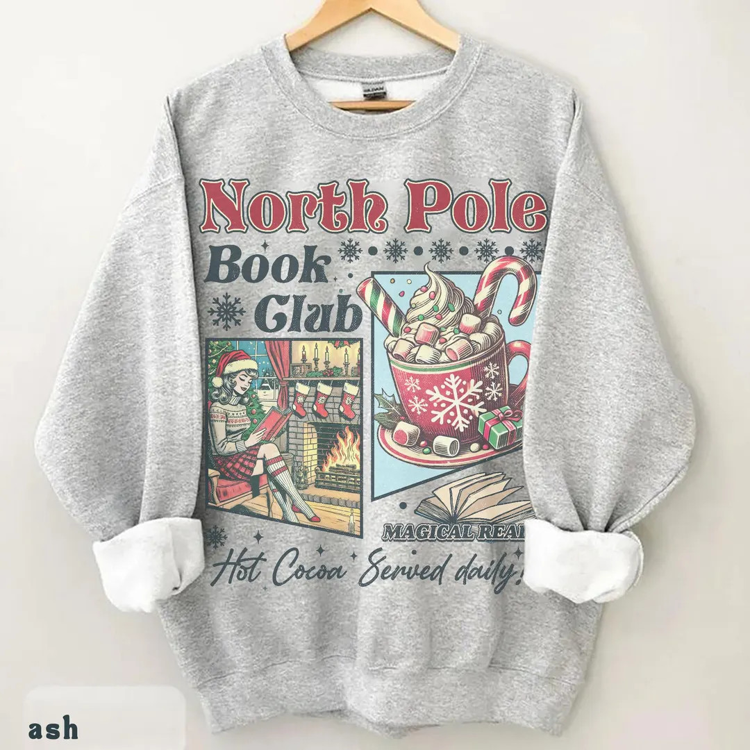 Vintage Look Christmas Sweatshirt - 90s Vintage North Pole Graphic Shirt - Book Lover Crewneck - ... | Etsy (US)