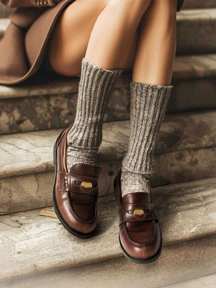 TrendsWomen Loafers Slip On Penny Coin Metal Round Toe Classic Versatile Vintage Casual Fashion O... | SHEIN