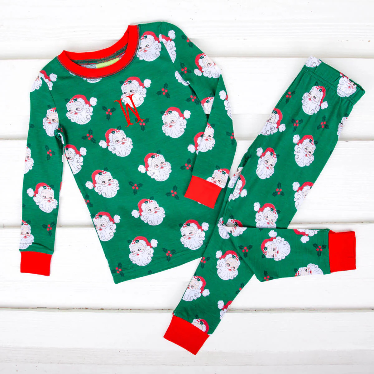 Vintage Santa Green Pajamas | Classic Whimsy