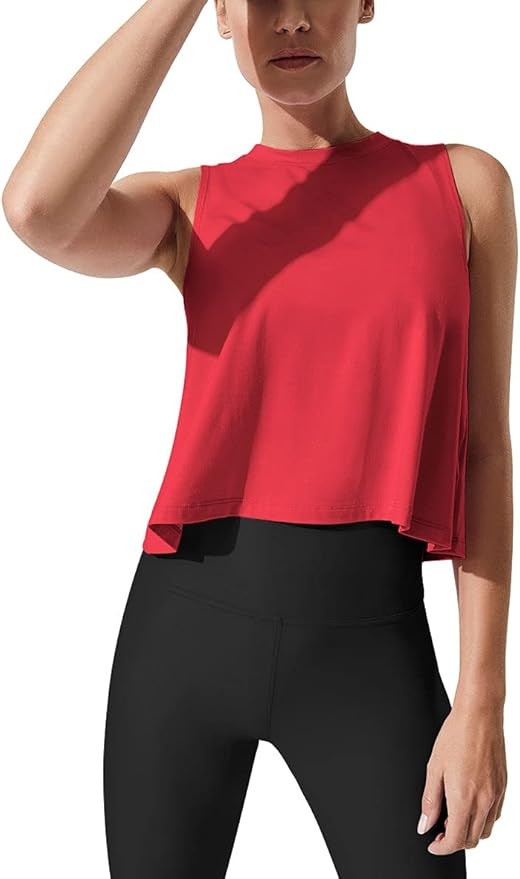 Mippo Crop Tops for Women Womens Workout Tops Flowy Cropped Tank Tops Athletic Shirts | Amazon (US)