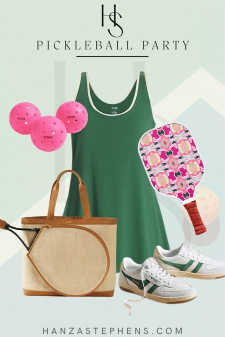 Green and hot pink Pickleball outfit 
Hot pink Pickleball accessories 
Green tennis dress for Pickleball 

#LTKFitness #LTKstyletip