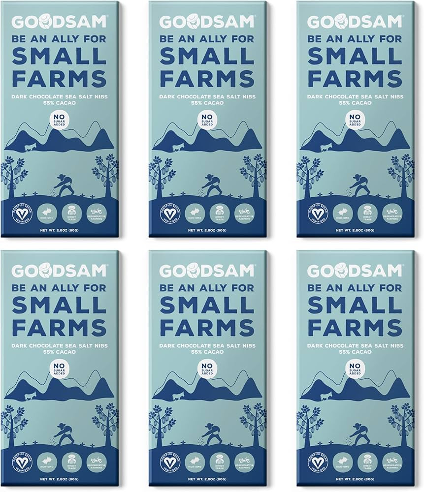 GoodSAM 55% Dark Chocolate Bars, Sea Salt Nibs, No Sugar Added (6 Bars) | Amazon (US)