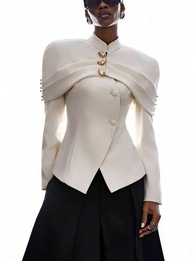 LYSMO 2026 New Arrive Minimalism Spring/Summer Women's Solid Color Metal Decor Pleated Design Lon... | SHEIN