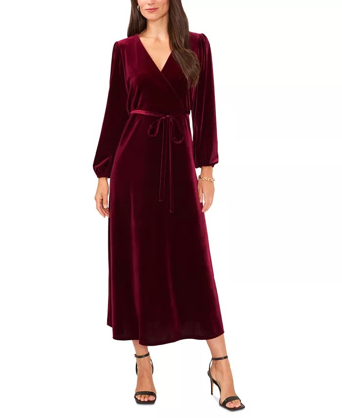 Women's Long-Sleeve Stretch-Velvet Dress | Macy's