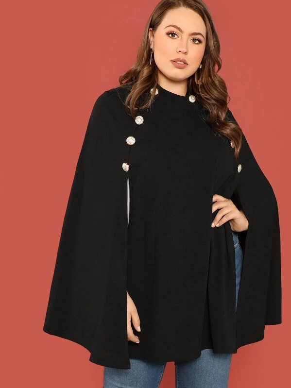 SHEIN Plus Double Breasted Front Cape Coat | SHEIN