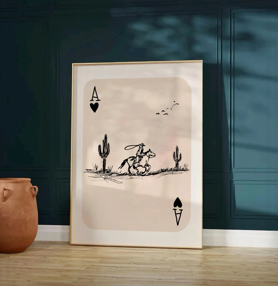 Cowboy Western Print, Cowboy Playing Card Digital Poster, Modern Rodeo Wall Art, Retro Cactus Wes... | Etsy (US)