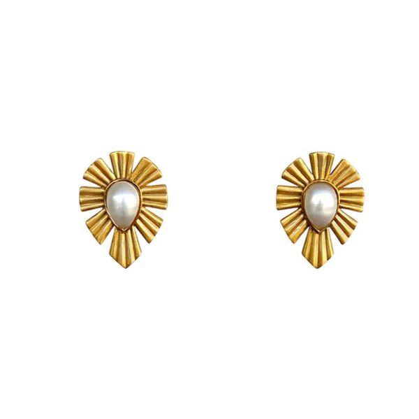 Gold & Bold Stud Earrings - Pearl | Christina Greene 