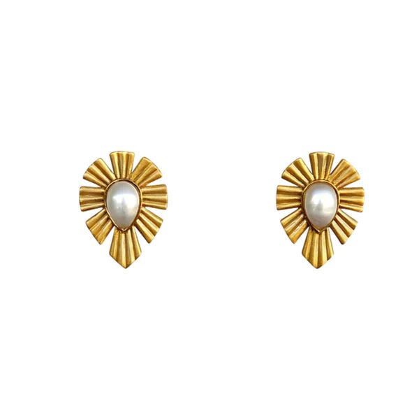 Gold & Bold Stud Earrings - Pearl | Christina Greene 