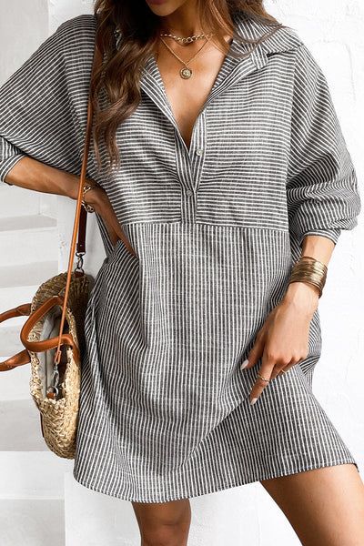 Clarinda Striped V-Neck Mini Shirt Dress | Cupshe APAC