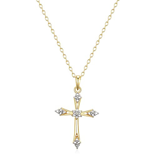 Amazon Essentials Fine Silver Over Gold Tone Classic Cross Diamond Accent Pendant Necklace, 18" (previously Amazon Collection) | Amazon (US)