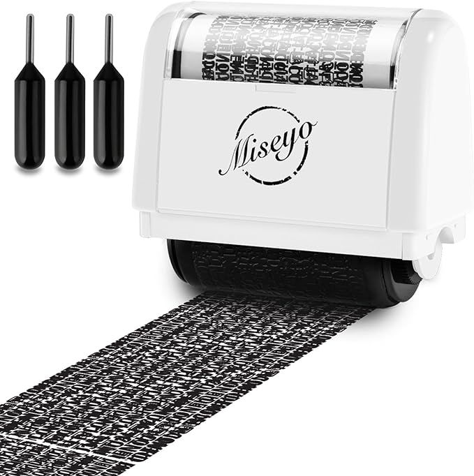 Miseyo Wide Identity Theft Protection Roller Stamp Set - White (3 Refill Ink Included) | Amazon (US)