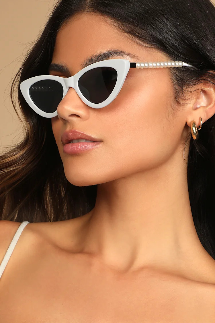 Pep Talk White Mini Cat-Eye Pearl Sunglasses | Lulus