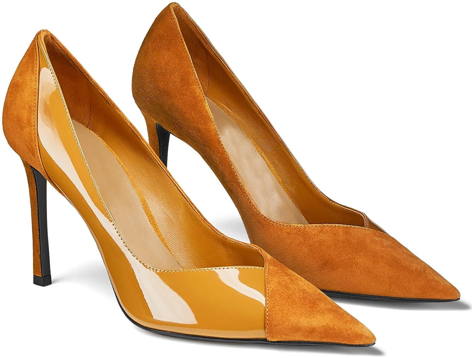 Coutgo Womens Pointed Toe High Heels Pumps Patent Suede Stiletto Heel Slip on Office Party Wedding Dress Shoes | Amazon (US)