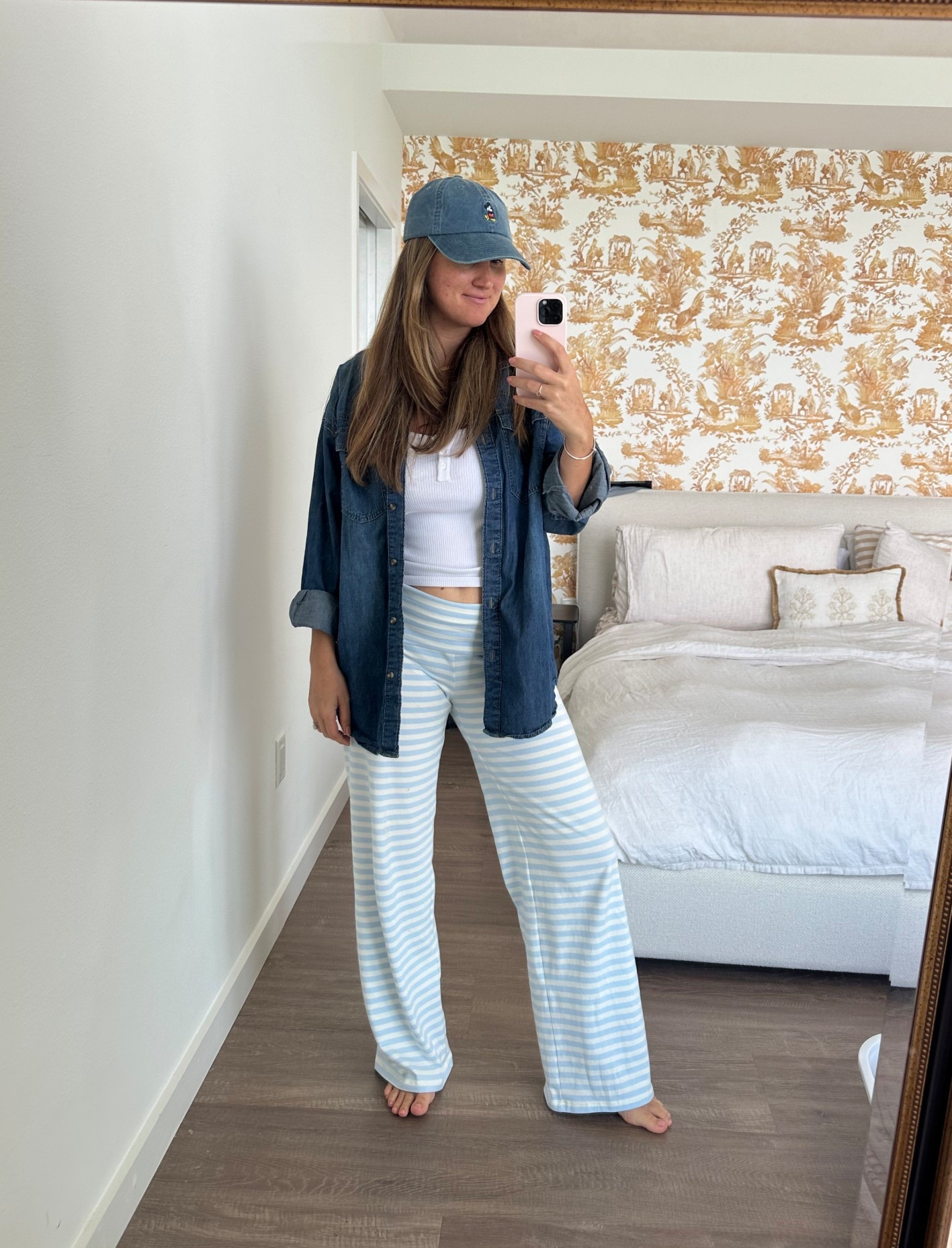 OOTD!!! Striped folder over pants with a denim top! Easy pregnancy or postpartum outfit. 

#LTKBaby #LTKmomlife #LTKBump