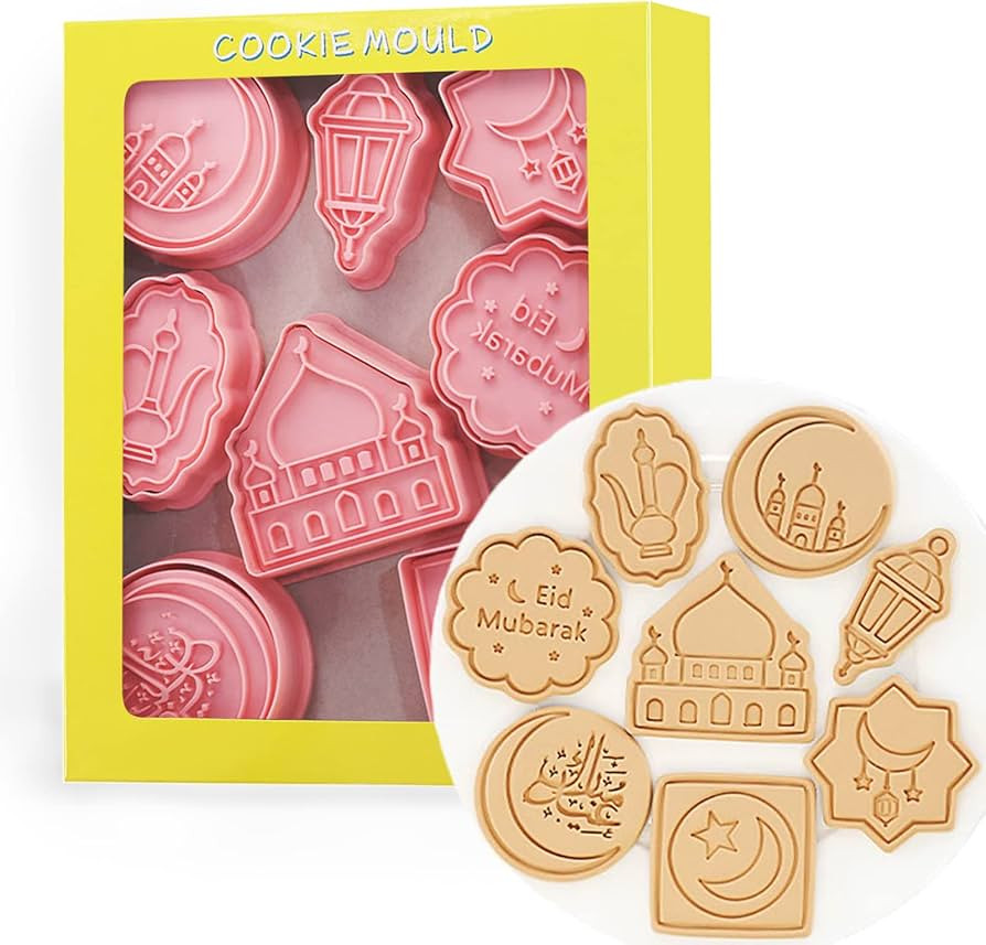 8-Pcs Eid Mubarak Cookie Cutters Set 3D Islamic Ramadan Cookie Cutter for Baking Eid Mubarak Rama... | Amazon (US)