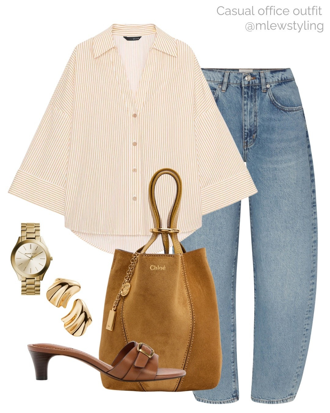 Chic everyday outfit with barrel leg jeans ✨✨

Tags: new-in Zara striped button down, Chloe suede bag, gold Michael kors watch, Jenny bird earrings, brown kitten heel sandals, late summer outfit, fall transitional outfit, autumn look

#LTKShoeCrush #LTKItBag #LTKStyleTip