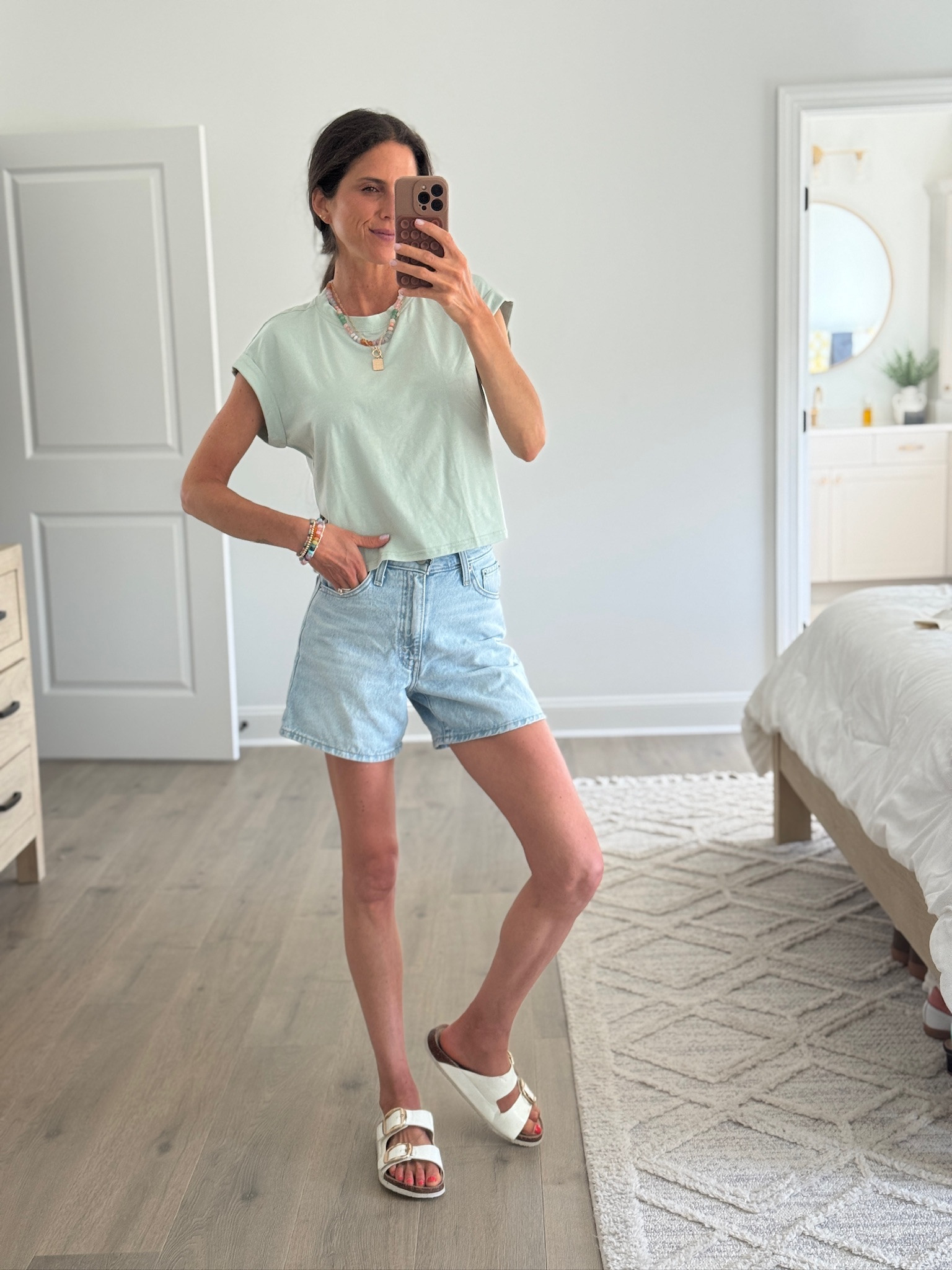 Easy summer outfit you’ll reach for on repeat. Lightweight tee, high waisted denim shorts, and comfy sandals that go with everything. Casual, breathable, and perfect for everyday mom life, errands, or vacation days.

#LTKootd #LTKSeasonal #LTKdayinmylife