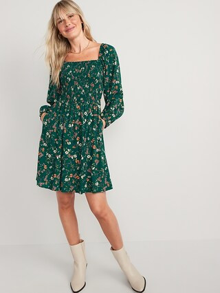 Fit & Flare Long-Sleeve Smocked Mini Dress for Women | Old Navy (US)