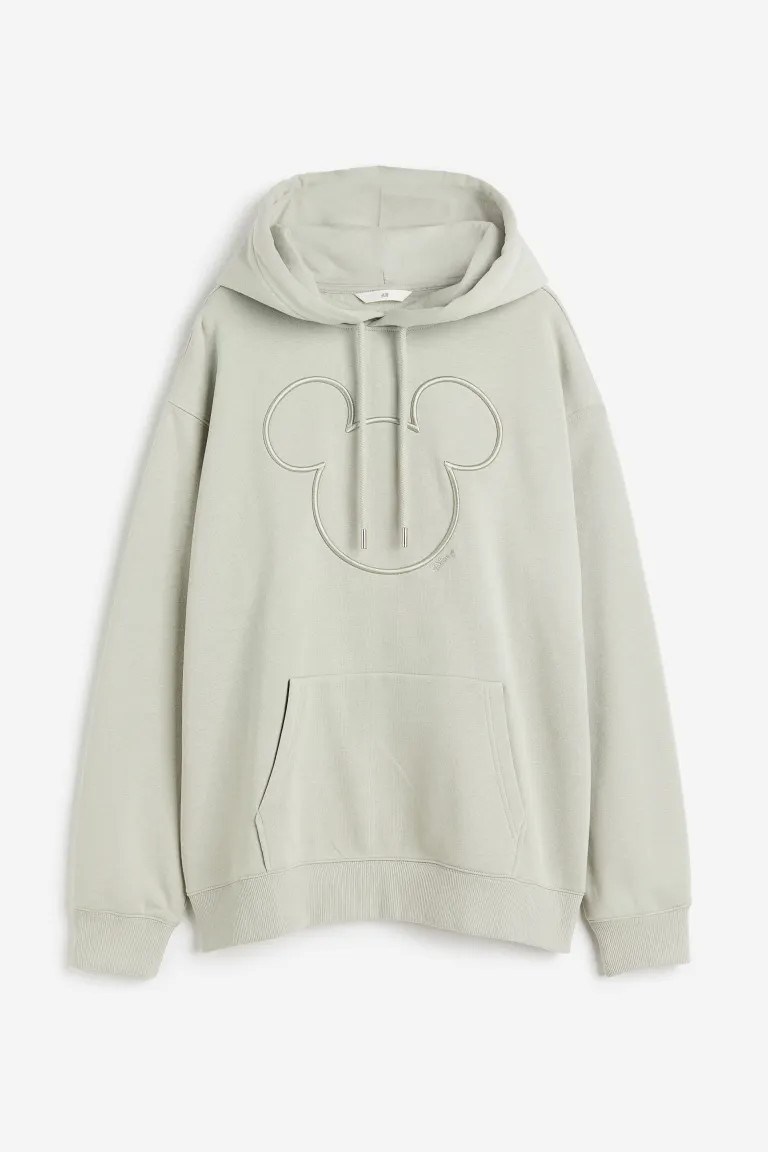 Hoodie with Motif - Light sage green/Mickey Mouse - Ladies | H&M US | H&M (US + CA)