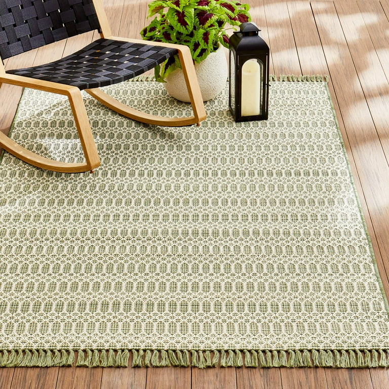 Better Homes & Gardens 5’x7’ Green Tassel Outdoor Rug | Walmart (US)