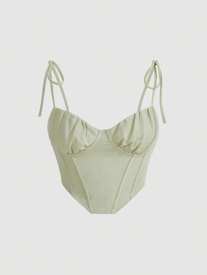 SHEIN x Marika Sila SHEIN MOD Tie Shoulder Ruched Bustier Bandana Hem Summer Short Cami Top | SHEIN