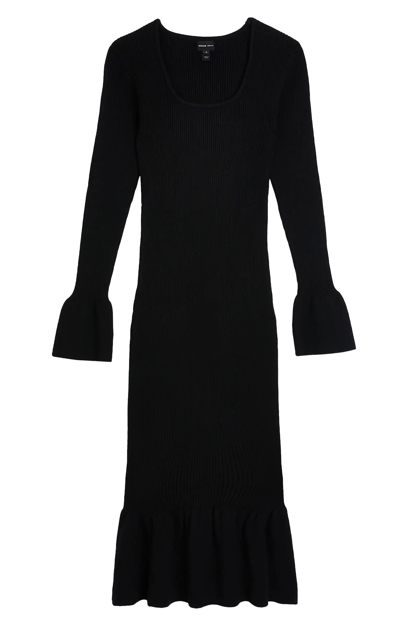 Fluted Long Sleeve Rib Sweater Dress | Nordstrom