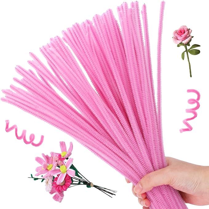 Hssugi Pipe Cleaners, 100PCS Christmas Pipe Cleaners Craft Supplies, Pink Pipe Cleaners Bulk Fuzz... | Amazon (US)