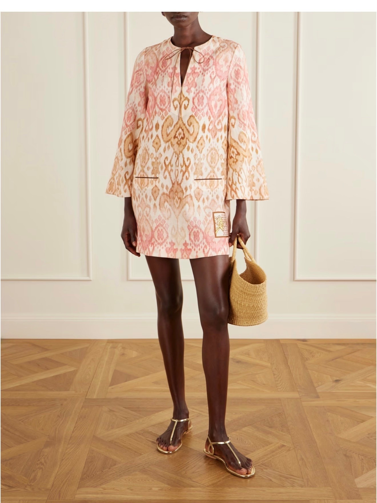 ZIMMERMANN
Aster shift linen mini dress

Zimmermann’s 'Aster' shift mini dress is made from lightweight linen in a relaxed, easy silhouette. Designed with a deep V neckline and wide sleeves, it falls loosely over the frame, while the intricate print adds a decorative finish

#LTKSeasonal #LTKootd #LTKTravel