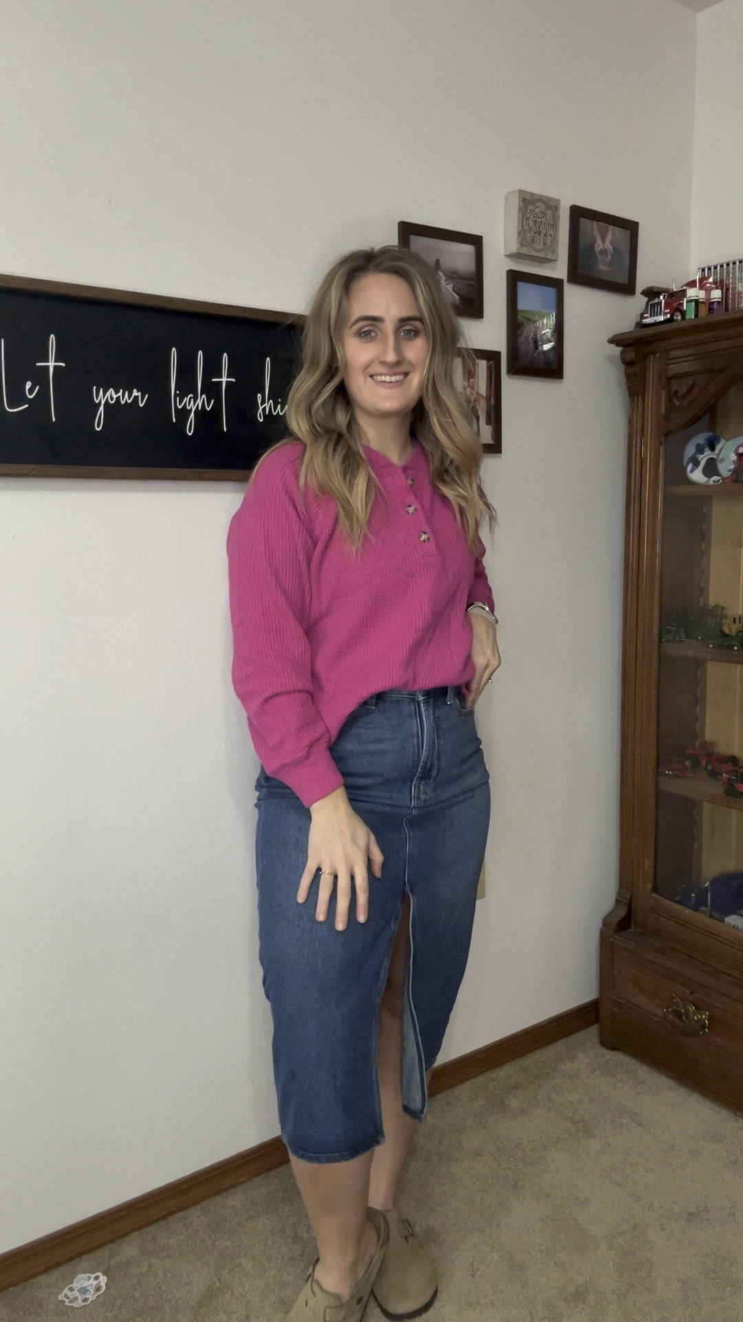 The best denim skirt for your spring style. Affordable, can dress up or down Wearing a size 10 
Entire outfit linked, similar sweater shared 

#LTKfindsunder50 #LTKstyletip #LTKmidsize