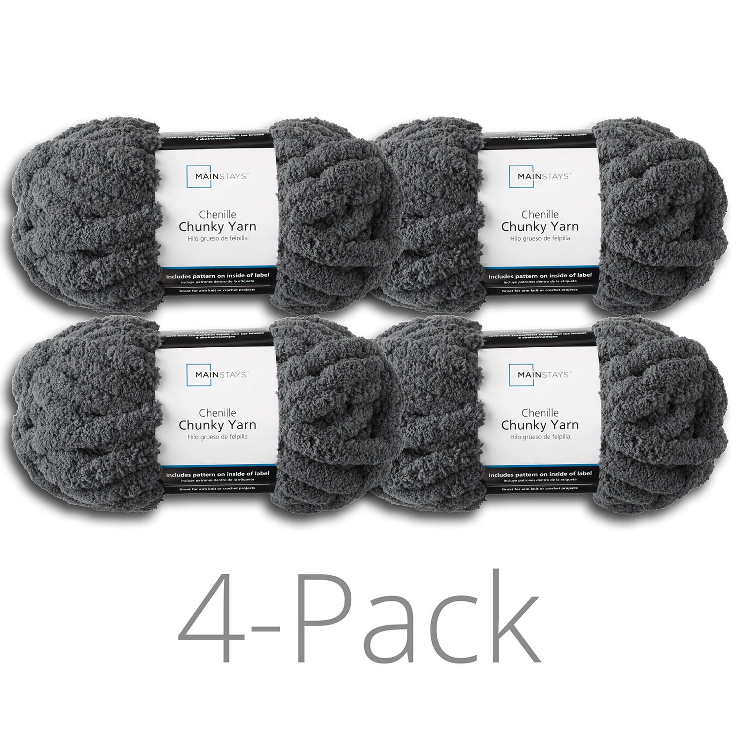Mainstays Chunky Chenille Yarn, 31.7 yd, Charcoal, 100% Polyester, Super Bulky, Pack of 4 | Walmart (US)