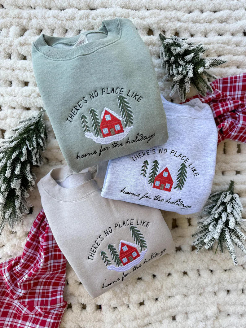 Home for the Holidays, Embroidered Sweatshirt Embroidered Christmas Pullover - Etsy | Etsy (US)
