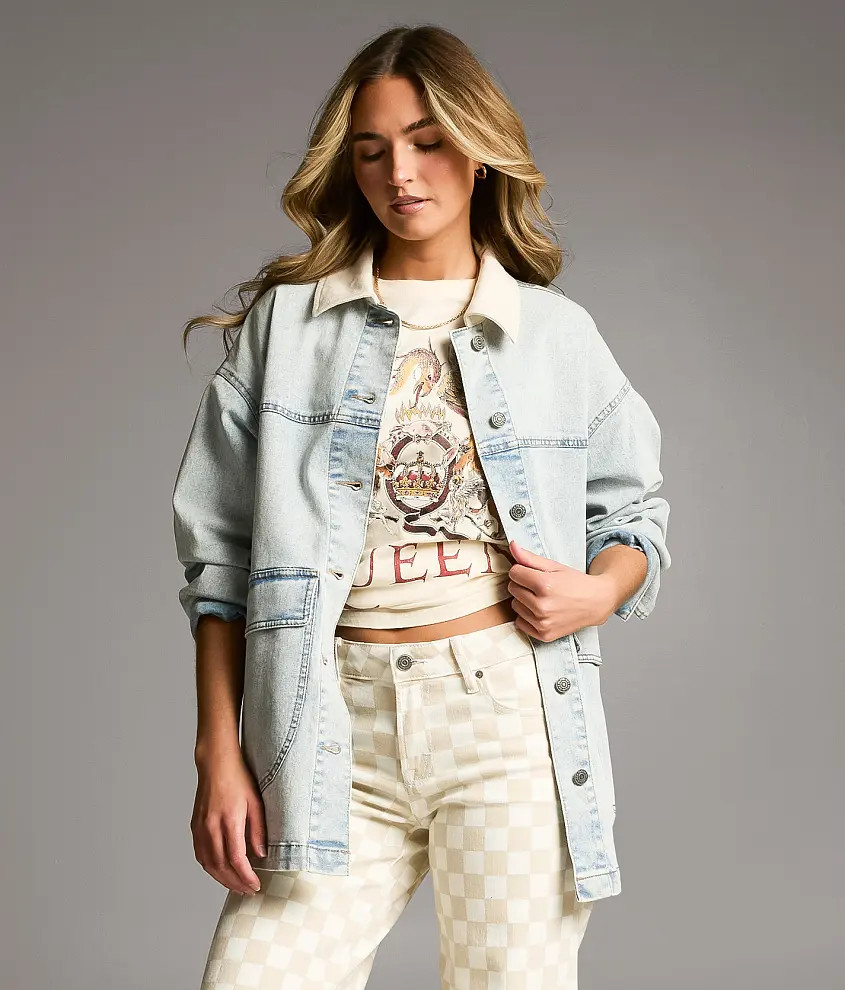 Washed Denim Stretch Jacket | Buckle