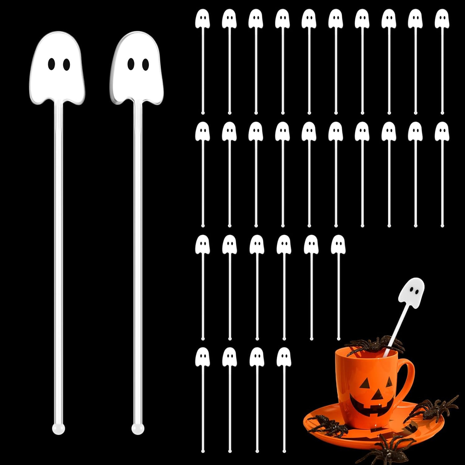 Silifine 30 Pcs Halloween Swizzle Sticks Cocktail Ghost Fall Stirrers | Amazon (US)