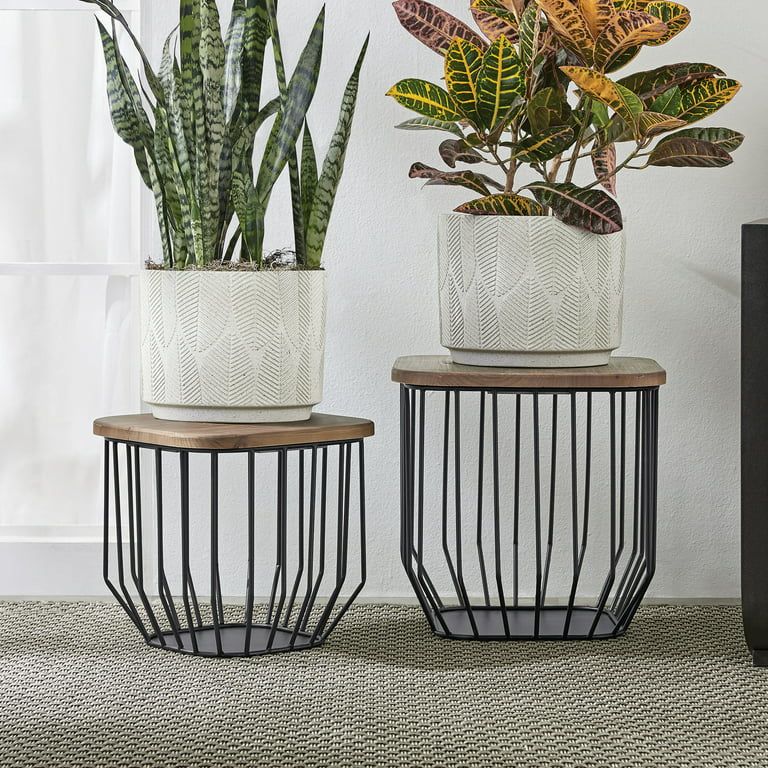 Better Homes & Gardens Brown and Black Wood and Metal Plant Stands (2 Pack) - Walmart.com | Walmart (US)