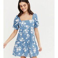 Blue Floral Square Neck Tiered Smock Dress New Look | New Look (UK)