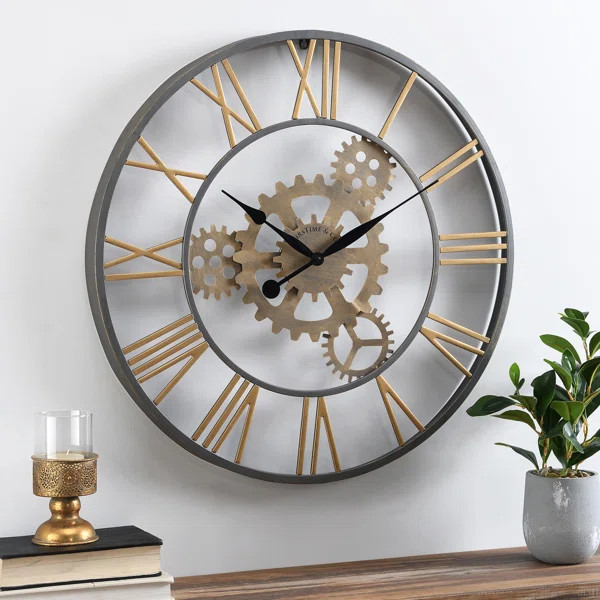 Silver And Gold Beata Gears Clock | Wayfair North America