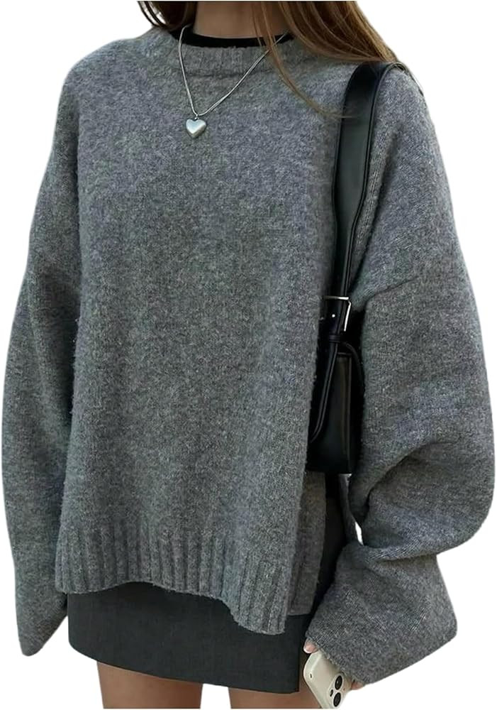 SOLY HUX Women's Oversized Sweater Long Sleeve Crew Neck Drop Shoulder Split Knit Chunky Pullover... | Amazon (US)