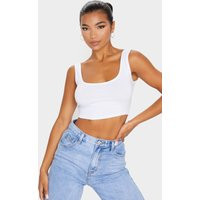 Basic White Cotton Blend Scoop Neck Crop Top | PrettyLittleThing US