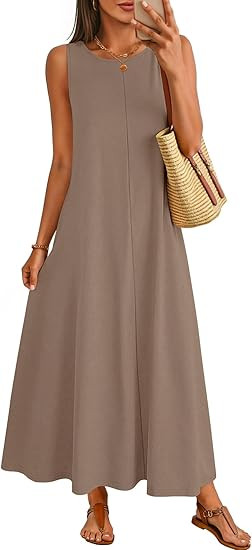 MEROKEETY Women's 2026 Summer Maxi Dress Sleeveless Crewneck Casual Loose Beach Vacation Basic Lo... | Amazon (US)