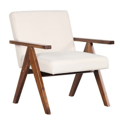 Costway 1 PCS Modern Accent Chair Linen Fabric Armchair with Solid Acacia Wood Frame Beige | Target