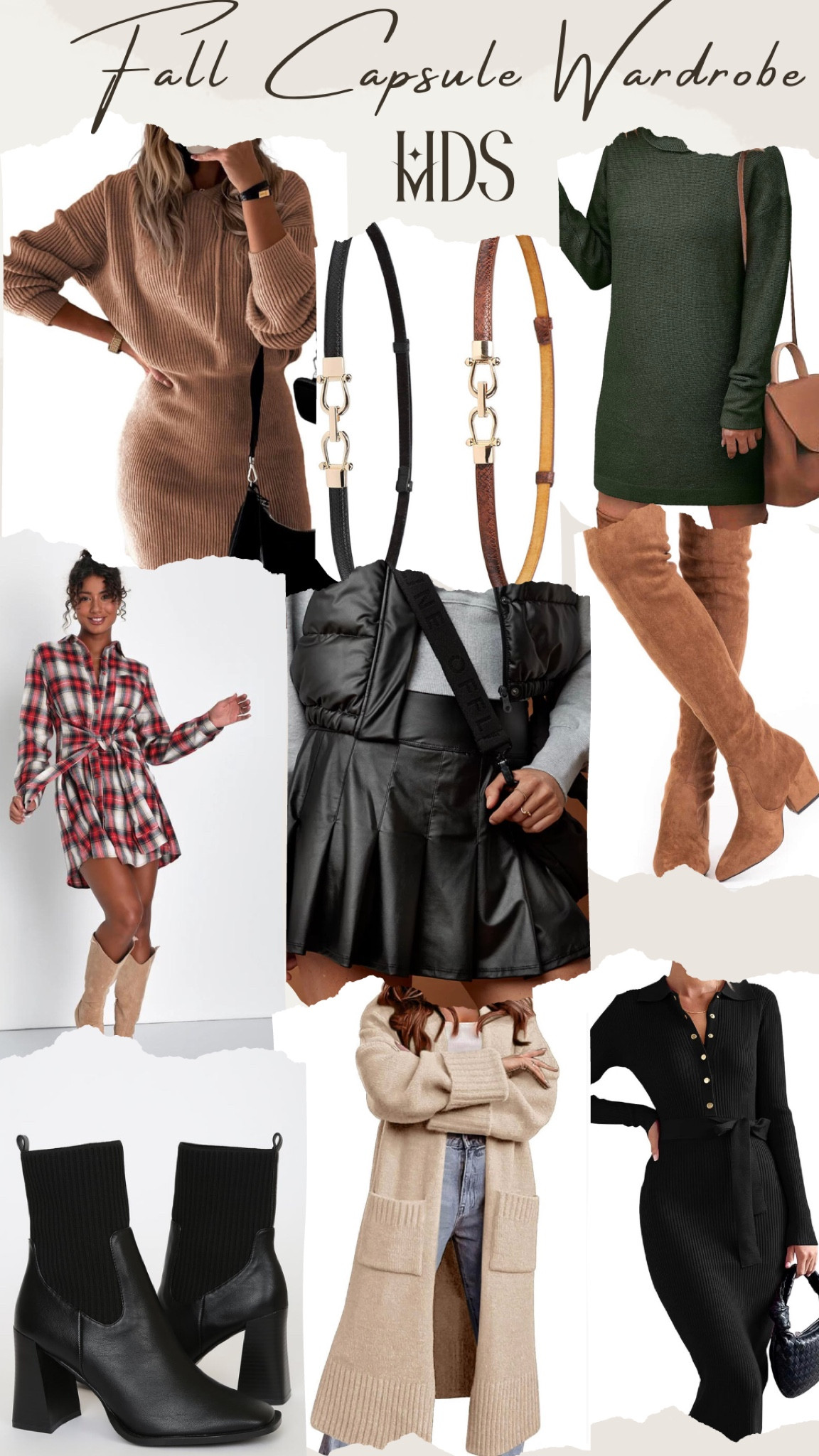 #The perfect fall capsule wardrobe 

Over the knee boots// plaid skirt// crop jacket //faux leather skirt// motojacket// black sock boots// booties// ankle boots// mini skirt// brown slim belt// black belt //sweater dress// hoodie dress// colorblock dress// shape wear// bodysuit// long sleeve turtleneck// fall looks //capsule wardrobe // brown skirts // brown boots // knee high boots 

#LTKmidsize #LTKSeasonal #LTKstyletip