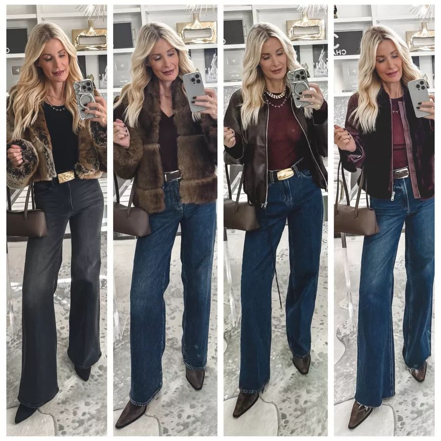 If you’ve been wondering which jeans look best with ankle booties… I’ve got you. ✨ These are my top FOUR pairs that skim the boot just right, give you legs for days, and instantly elevate any fall look. ✨ 1️⃣ Mother “Hustler” Wide-Leg Jeans These are insanely flattering — high-waisted with a floor-skimming hemline that drapes beautifully over ankle boots. The faded black wash is edgy, modern, and just SO good. 2️⃣ Express Wide-Leg Jeans (Under $100!) A total steal. Dark wash, high-waisted, super comfortable… and they look WAY more expensive than they are. Chic without the splurge. 3️⃣ Girlfriend Denim Obsessed with this pair — dark wash with camel stitching, mid to high rise, and the fit is chef’s kiss over ankle booties. Clean, classic, and perfectly tailored. 4️⃣ Pistola Wide-Leg Jeans High-waisted, dark wash, and ultra-slimming yet still comfy. These elongate your legs and pair effortlessly with every ankle boot I own. All four styles skim the boot beautifully and create that long, lean line we all love. They all run true to size — I’m wearing a 24 in each pair. Which pair is your fave? 

 

#LTKootd #LTKOver40 #LTKFindsUnder100