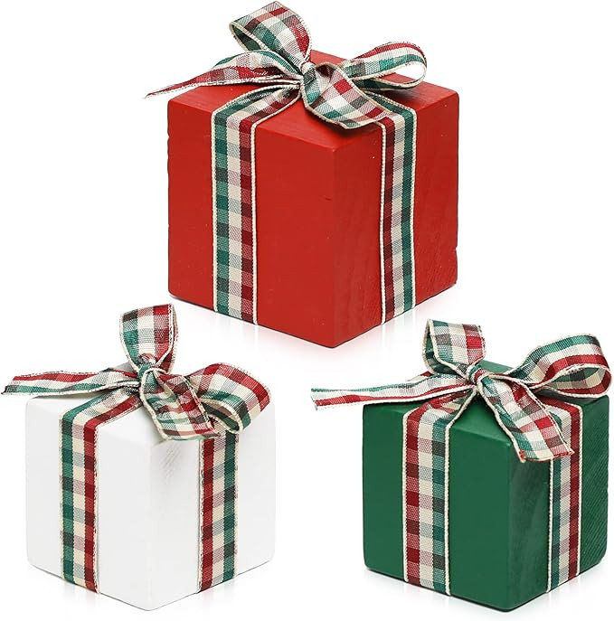 Christmas Tiered Tray Decor Set of 3 Mini Wood Presents Small Gift Christmas Table Decor Shelf d... | Amazon (US)