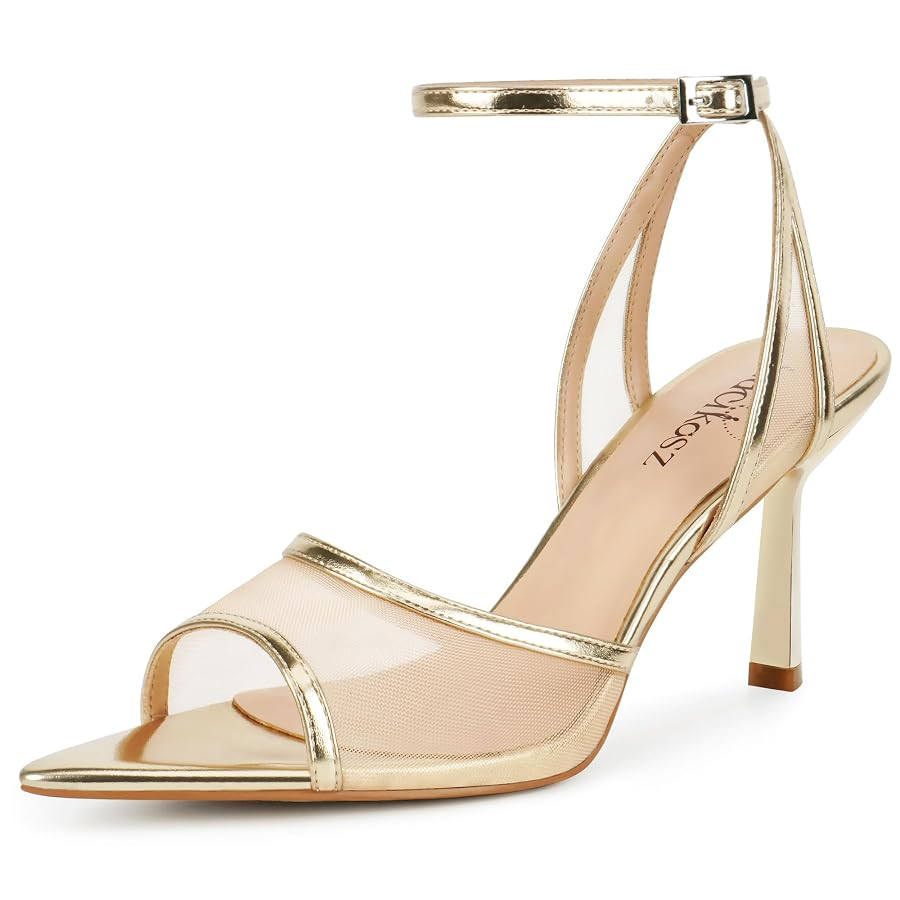 Women's Mesh High Heels Sandals Pointed Open Toe Ankle Buckle Strap Stiletto Heels Dress Wedding ... | Amazon (US)