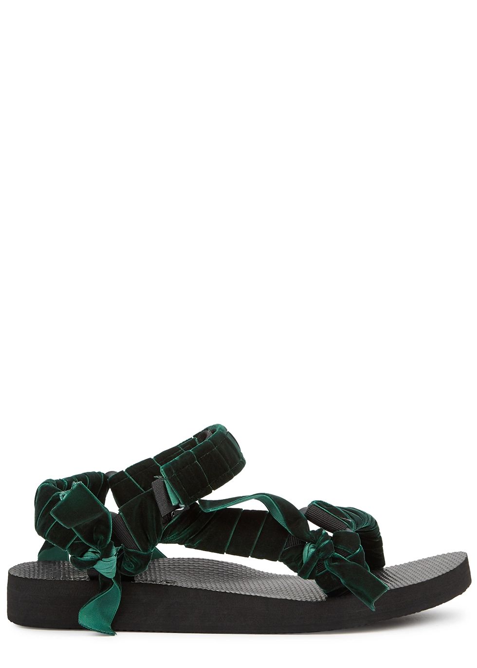 Trekky green velvet-trimmed sandals | Harvey Nichols 