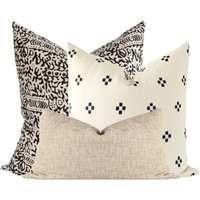 Neutral Pillows Set, Hand Printed Pillows, Black Pillow, Block Print Couch Throw Pillow Sets, Hmong Aztec | Etsy (US)
