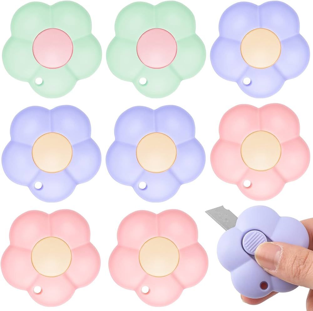 8 Pieces Mini Utility Knives Cloud and Flower Shaped Box Cutter Retractable Letter Opener Paper Envelope Cutter Carton Portable Cutter with Hole for Office and Home Use (Flower) | Amazon (US)
